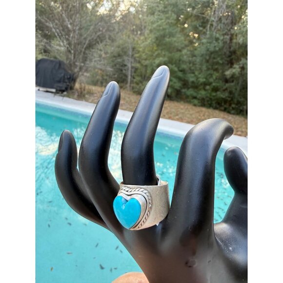 Artisan Heart  Sterling Silver Kingman Turquoise Cigar Band Statement Ring 9.5 - Picture 2 of 13